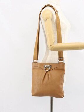 Salvatore Ferragamo Gancini Shoulder Bag Leather Brown Silver